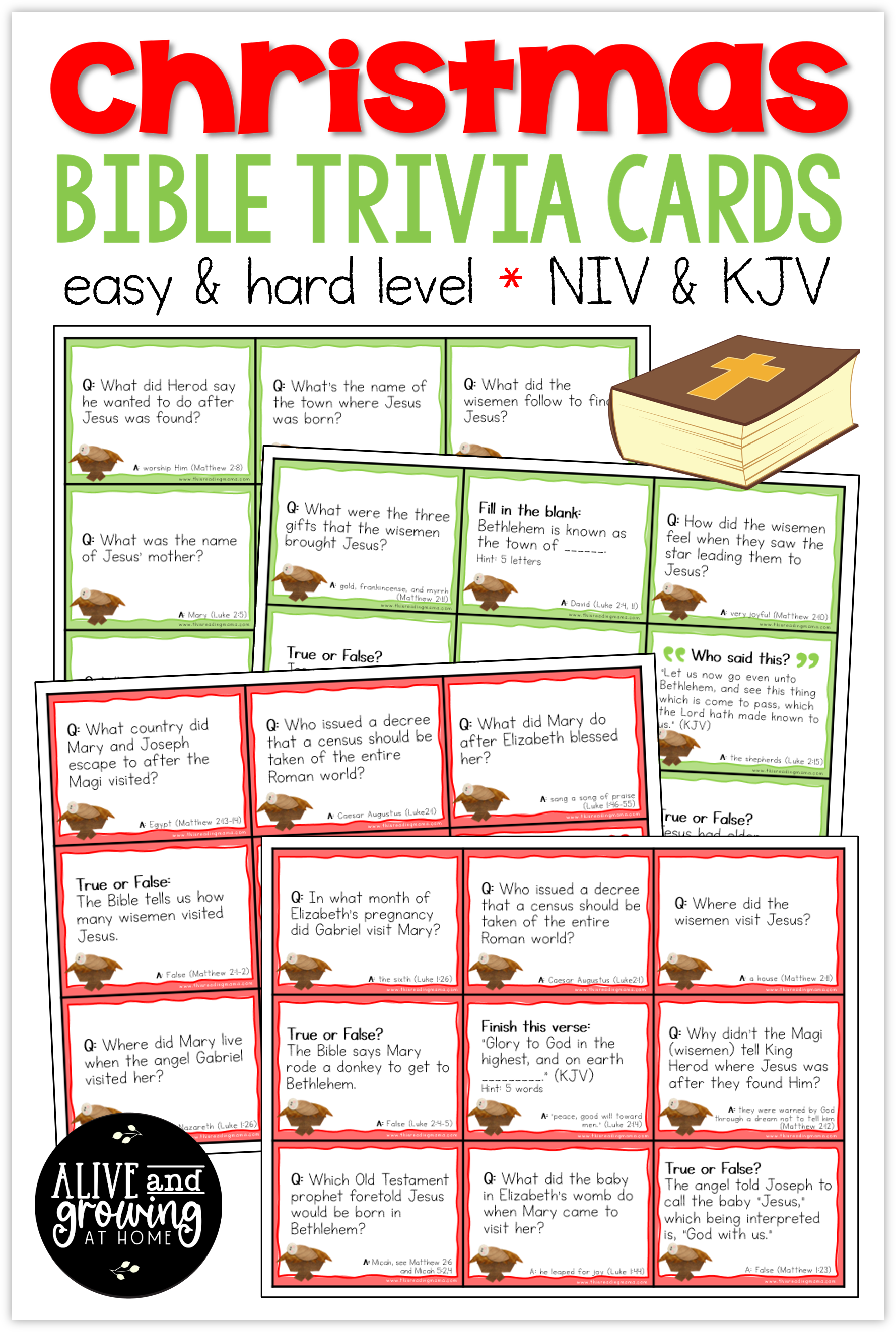 Christmas Bible Trivia Cards - Alive and Growing at Home