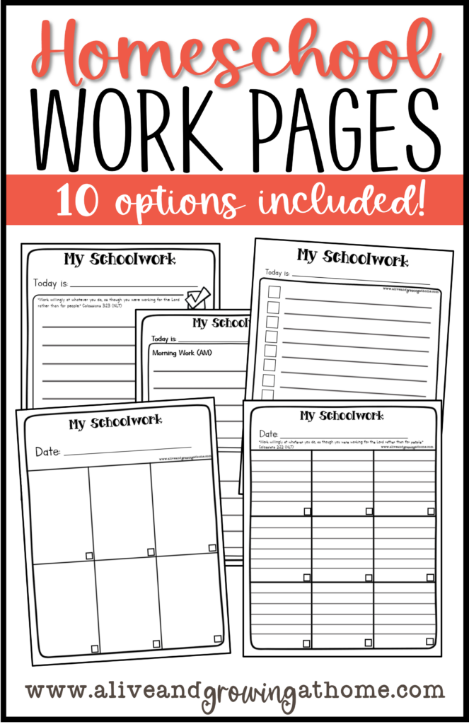 Printable Homeschool Work Pages {10 options} - Alive and Growing at Home