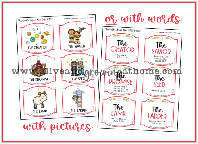 Printable Jesse Tree Ornaments - two options - Alive and Growing @ Home