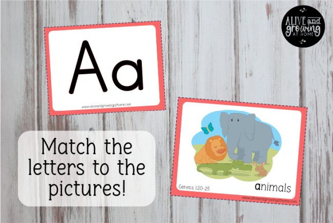 Bible Alphabet Cards - cut apart cards to play matching games