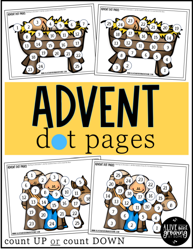 FREE Advent Dot Pages - count up or down until Christmas Day - Alive and Growing at Home