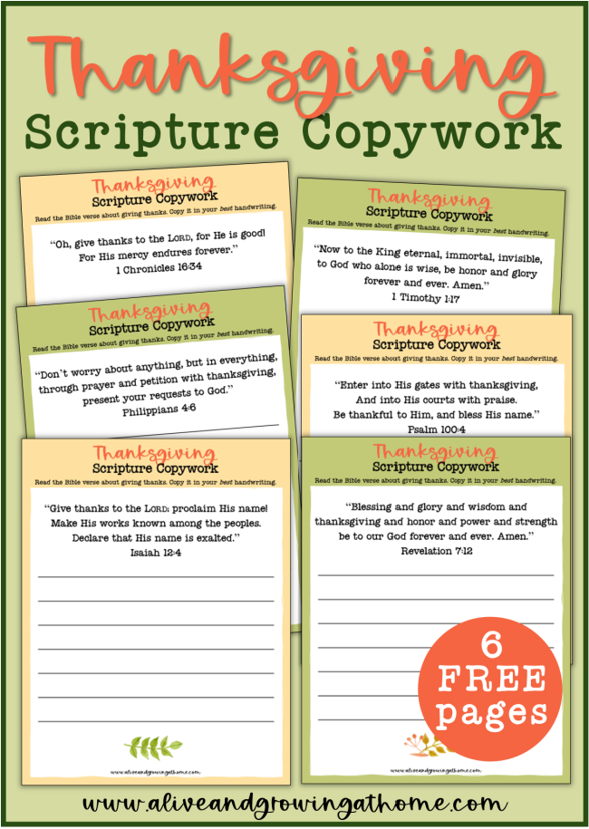 Thanksgiving Copywork using Scripture - Alive and Growing at Home