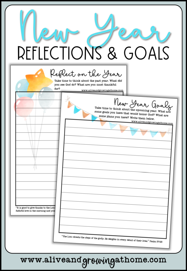 New Year Reflections and Goals Pages - Alive and Growing at Home
